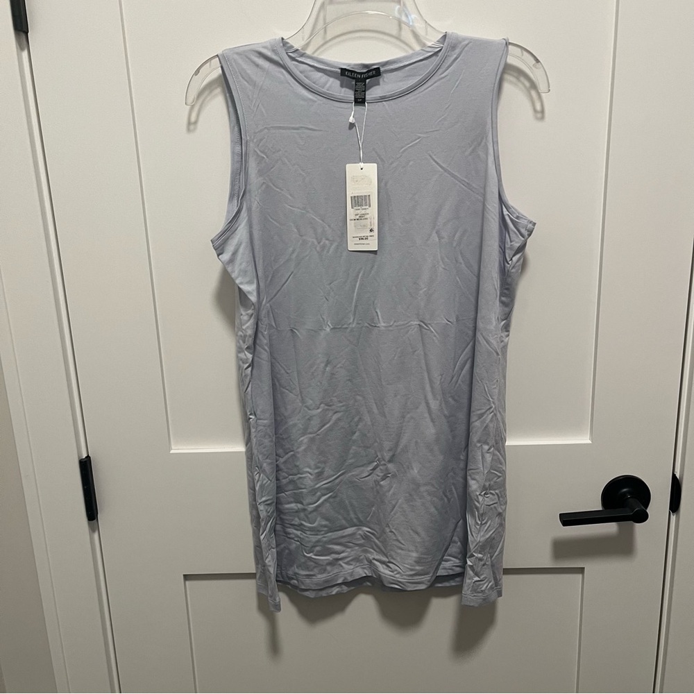NWT Eileen Fisher Small Blue Inksy Fine Jersey Crew Neck Shell Sleeveless $98